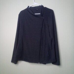 New Directions Shirt Jacket L Long Sleeve Off Center Zipper Pockets Soft Gray